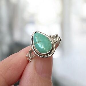 Perfect Teardrop Turquoise Sterling Silver Ring, 7